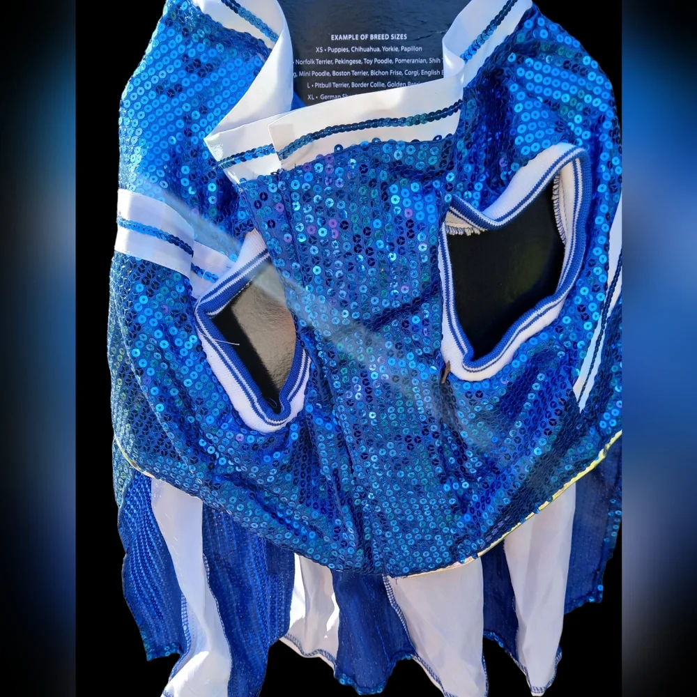 DOG Costume By CIAO CIAO Cheerleader Blue Sequins With Tags BLING New Halloween